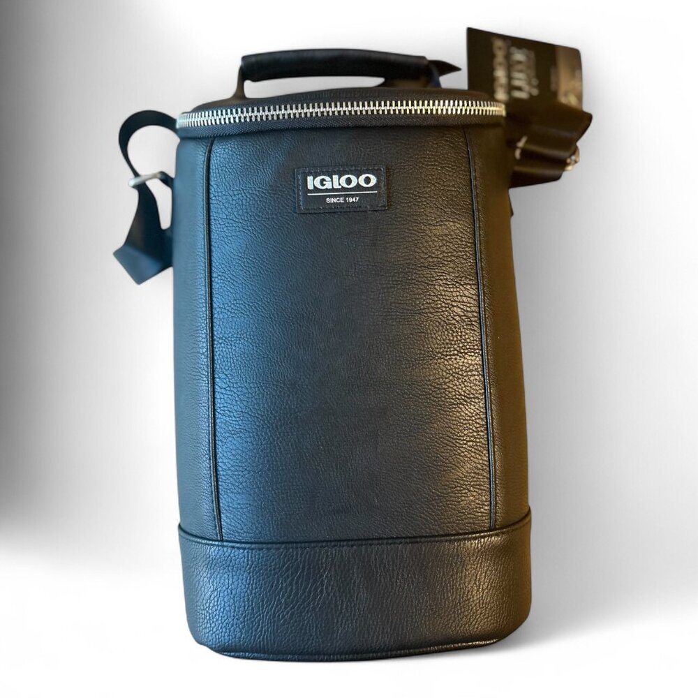 Igloo Luxe Insulated Beverage Tote Vegan Leather Cooler Bag Black - Picture 2 of 9